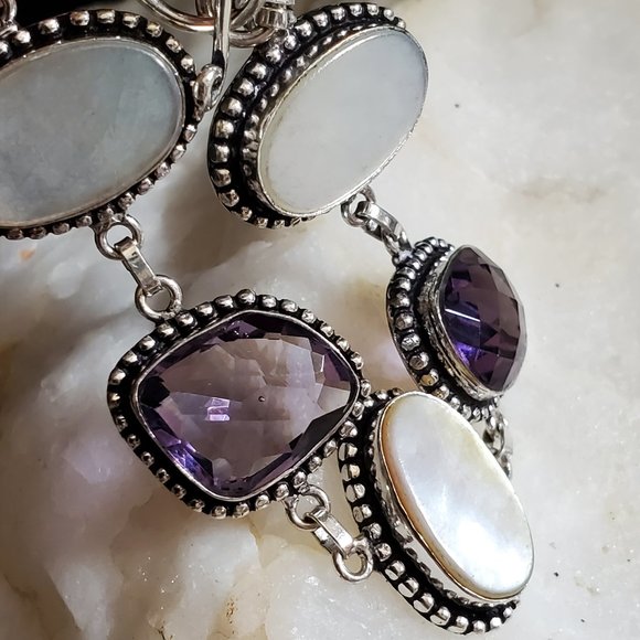 Silver Bracelet Natural Mother of Pearl Stone - Picture 2 of 5